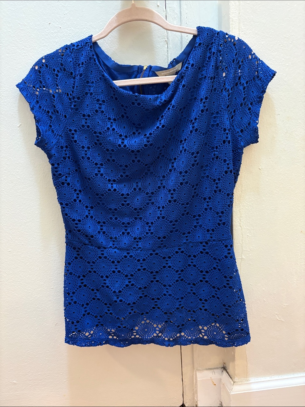 Banana Republic Cobalt Blue Lace Cap-Sleeve Blouse Size 6